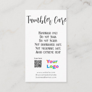 Tumbler care instructions add business name logo card