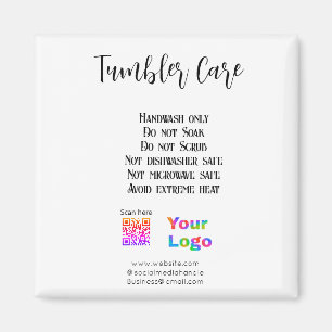 Tumbler care instructions add business name logo magnet