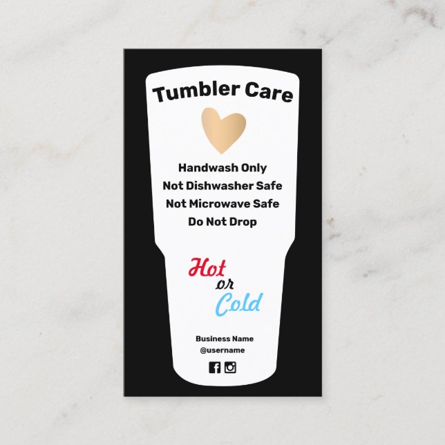Tumbler Care Instructions Business Card (Front)