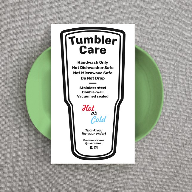Tumbler Care Instructions Business Card (Creator Uploaded)