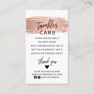 Tumbler Care Instructions Card with Rose Gold