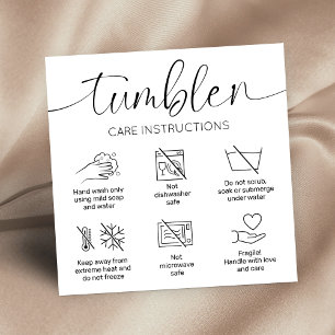 Tumbler Care Instructions Guide Minimalist Logo Square Business Card