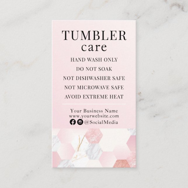 Tumbler Care Instructions Modern Pink Geometric Business Card (Front)