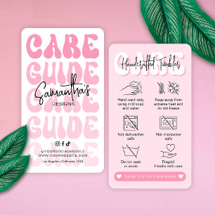 Tumbler Care Instructions Trendy Girly Retro Pink Business Card