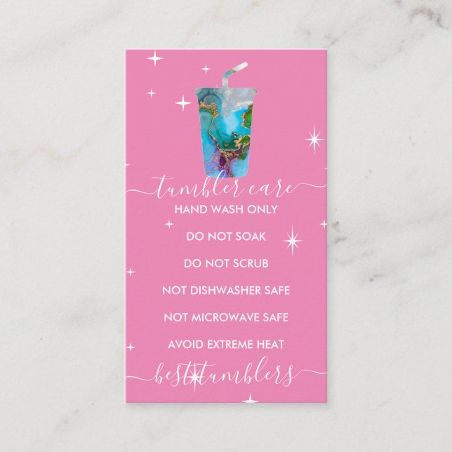 Tumbler care logo ombre marbel texture pink business card (Front)