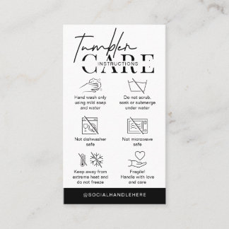 Tumbler Cup Care Instructions Minimalist Logo Business Card