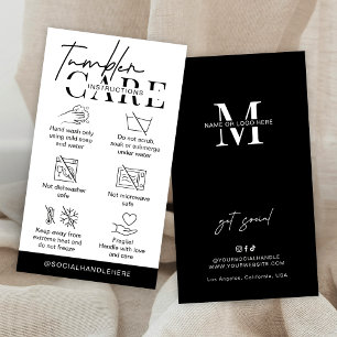 Tumbler Cup Care Instructions Minimalist Logo Business Card