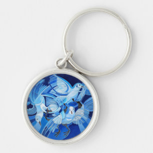 Tumbler Pigeons in Cerulean Blue Key Ring