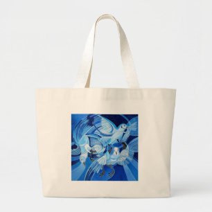 Tumbler Pigeons in Cerulean Blue Large Tote Bag