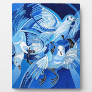 Tumbler Pigeons in Cerulean Blue Plaque