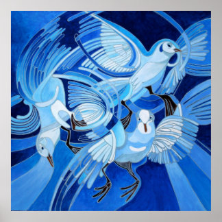 Tumbler Pigeons in Cerulean Blue Poster