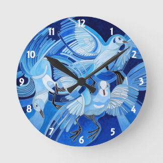 Tumbler Pigeons in Cerulean Blue Round Clock