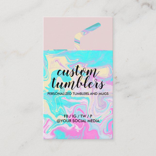 Tumbler travel mug shop elegant marble business card (Front)
