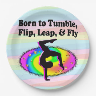 TUMBLING AND FLIPPING GYMNAST GIRL PAPER PLATE