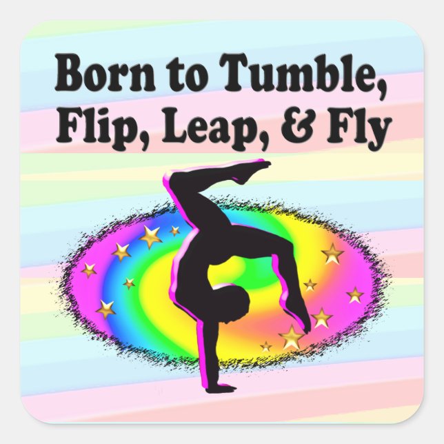 TUMBLING AND FLIPPING GYMNAST GIRL SQUARE STICKER (Front)