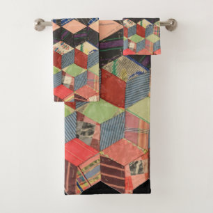 Tumbling blocks quilt piece bath towel set