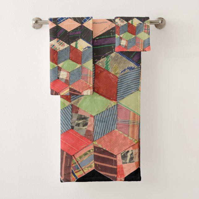 Tumbling blocks quilt piece bath towel set (Insitu)