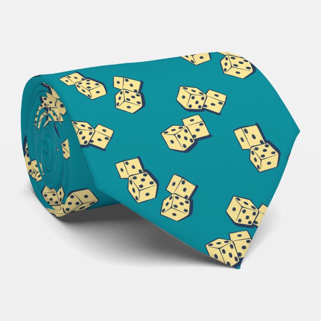 Tumbling Dice Gambling Teal Two-sided Tie (Rolled)