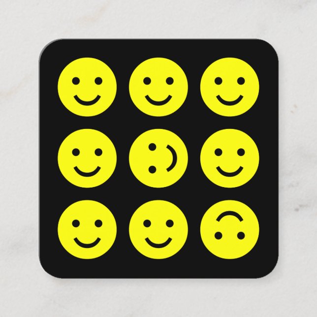 Tumbling Emojis - Yellow on Black Square Business Card (Front)
