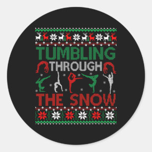 Tumbling Gymnastics Ugly Christmas Sweater Party Classic Round Sticker