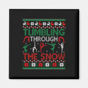 Tumbling Gymnastics Ugly Christmas Sweater Party Magnet