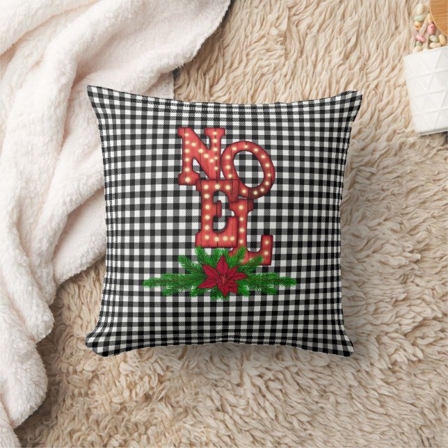 Tumbling Noel on Buffalo Plaid Farmhouse   Cushion (Blanket)