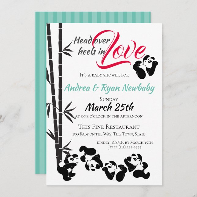 Tumbling Panda Baby Shower Invitation (Front/Back)