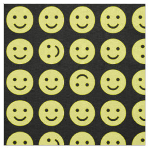 Tumbling Smileys - Yellow and Black Fabric