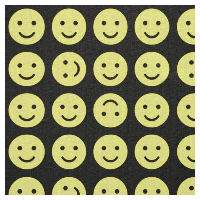 Tumbling Smileys - Yellow and Black Fabric (Swatch)
