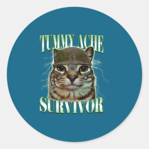 Tummy Ache Survivor Cat Meme Funny Humor Saying Ca Classic Round Sticker