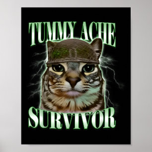 Tummy Ache Survivor Cat Meme Funny Humor Saying Ca Poster