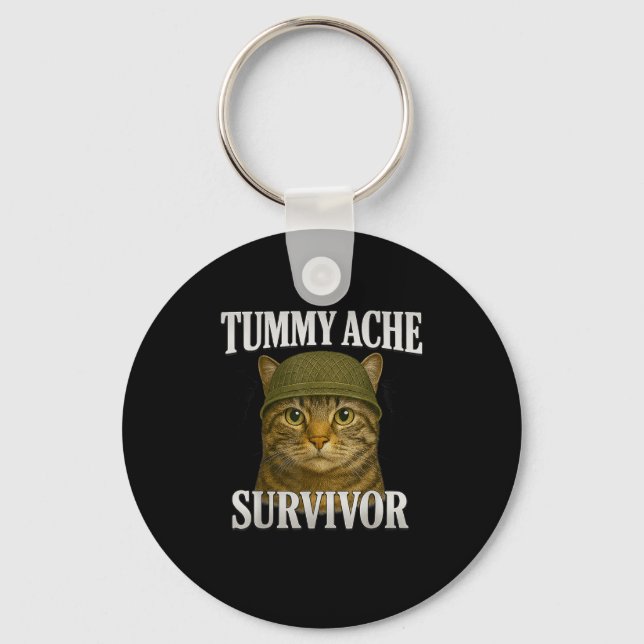Tummy Ache Survivor Cat Meme Funny Kitten Gift Men Key Ring (Front)