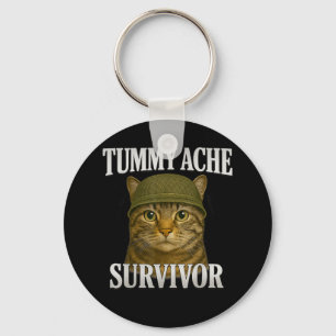 Tummy Ache Survivor Cat Meme Funny Kitten Gift Men Key Ring