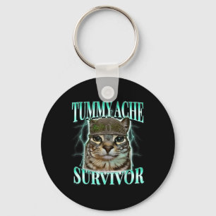 Tummy Ache Survivor Cat Meme Funny Saying Cats Ani Key Ring