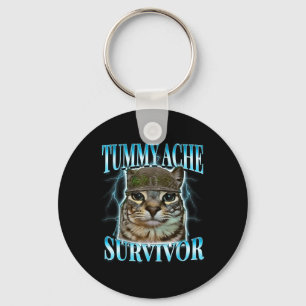 Tummy Ache Survivor Cat Meme Funny Saying Cats Ani Key Ring