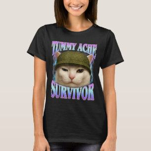 Tummy Ache Survivor Funny Cat Meme Men Women Kids T-Shirt