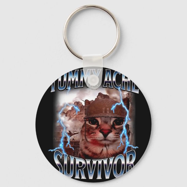 Tummy ache survivor funny cat meme survived today' key ring (Front)
