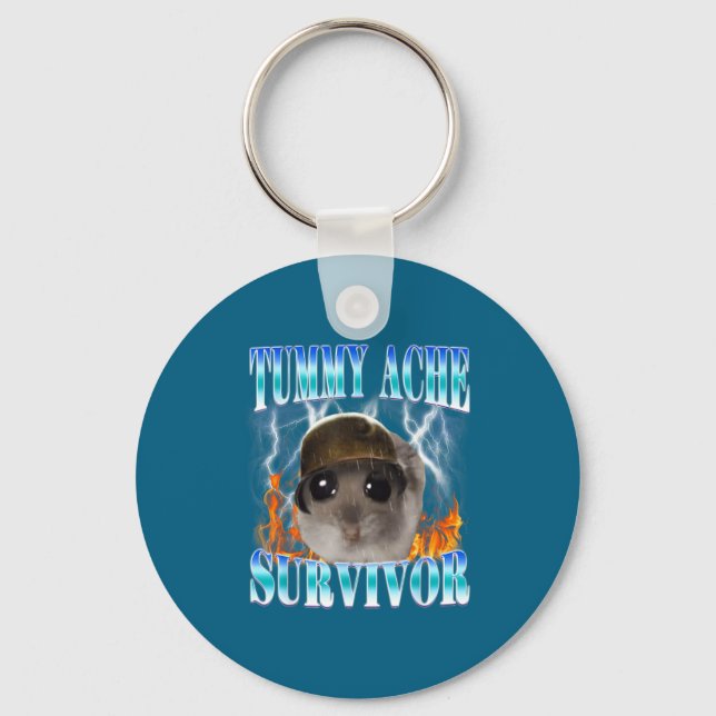 Tummy Ache Survivor Hamster Meme Funny Saying Hams Key Ring (Front)