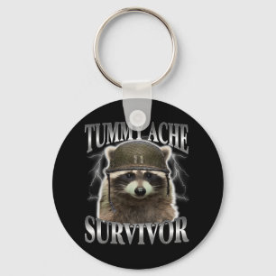 Tummy Ache Survivor Racoon Funny Saying Cats Meme Key Ring