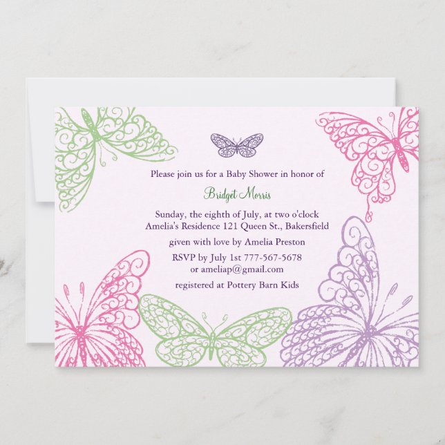 Tummy Flutters Baby Shower Invitation purple (Front)