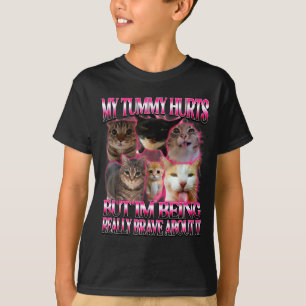 Tummy hurts funny brainrot stupid dank cats meme T-Shirt