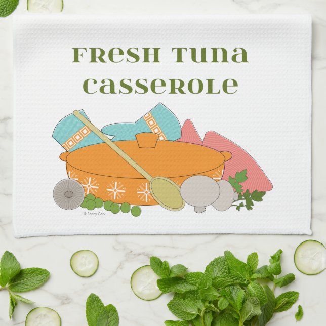 Tuna Casserole Cute Retro Kitchen Design Tea Towel (Folded)