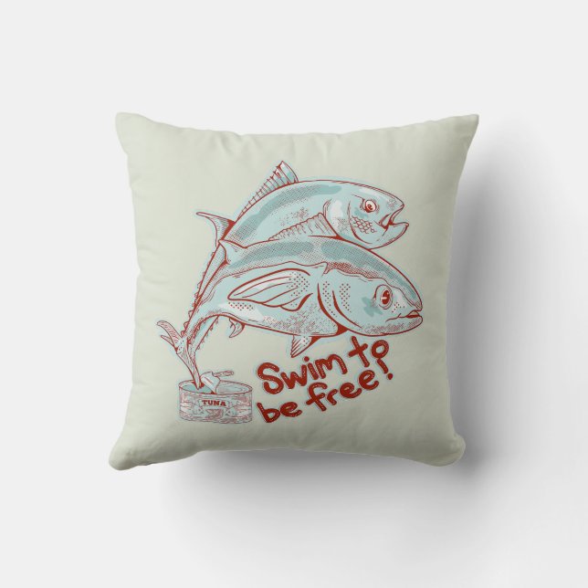 Tuna Fish esacping a tin Cushion (Back)