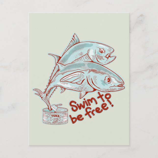 Tuna Fish esacping a tin Postcard (Front)