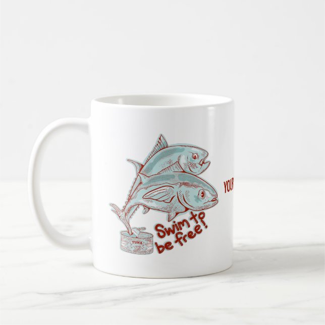 Tuna fish tin funny escape coffee mug (Left)