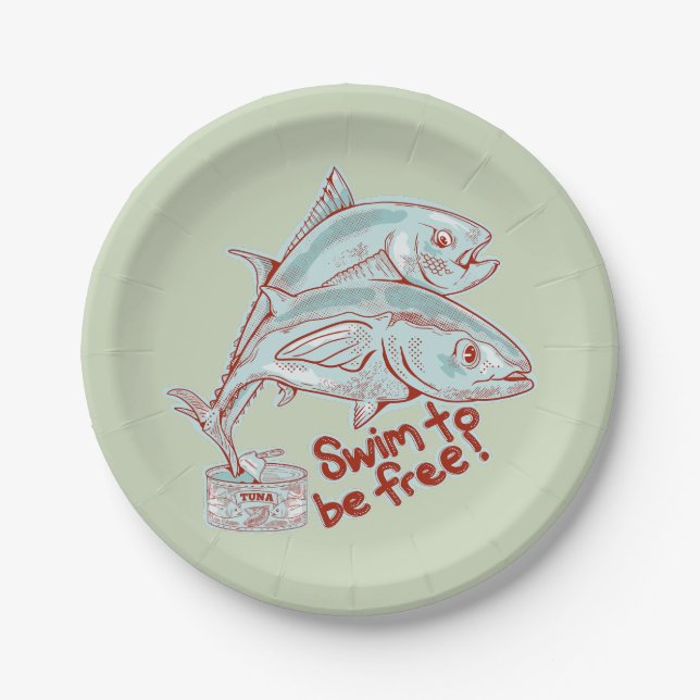 Tuna fish tin funny escape paper plate (Front)