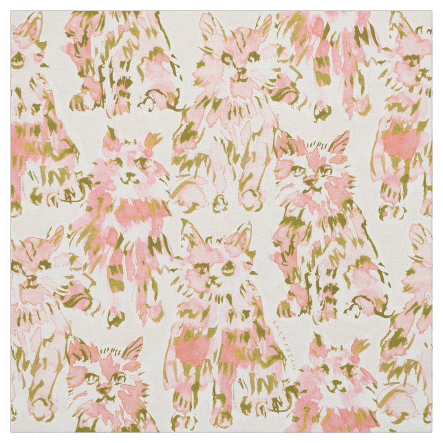 TUNA PARTICULAR Blush Pink Cats Fabric (Swatch)