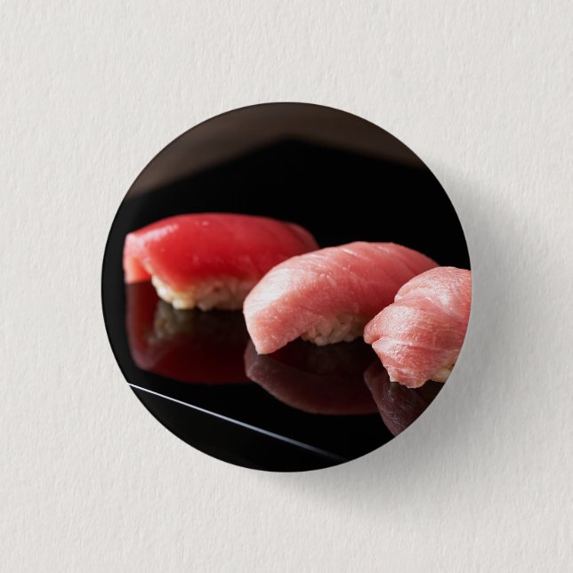 Tuna Trio Sushi Badge – Red, Medium, Fatty (Front)