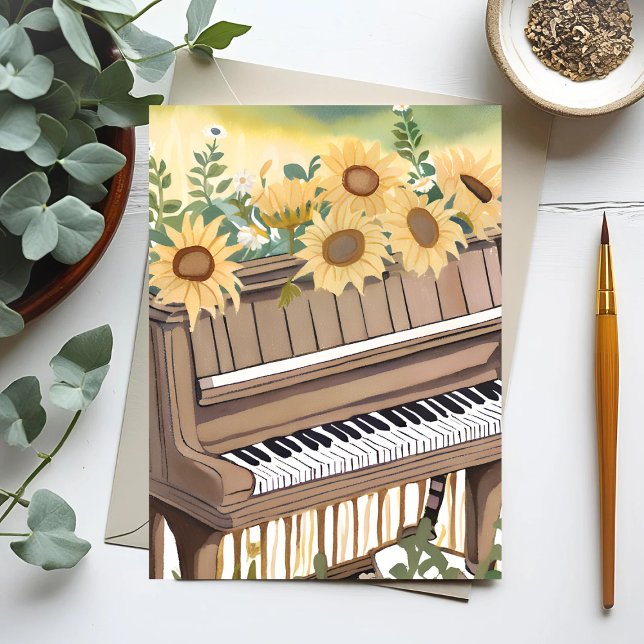 Tune in Bloom | Watercolor Sunflower Floral Piano Postcard (Creator Uploaded)
