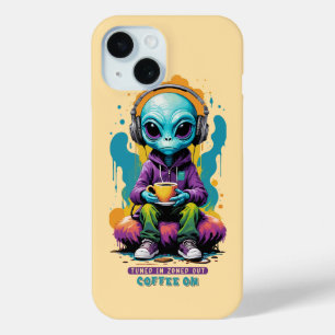Tuned in Zoned out Coffee On Cute Alien Art iPhone 15 Case